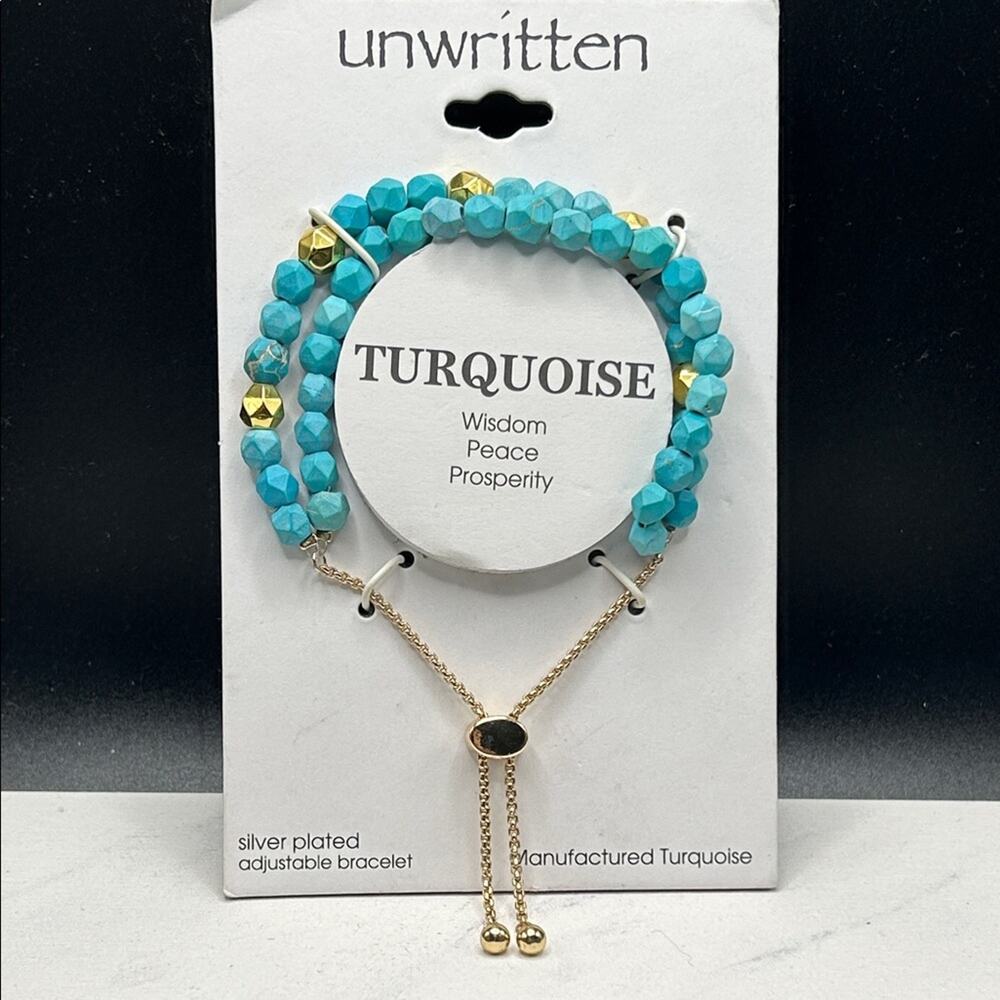 Unwritten Turquoise adjustable bracelet #529. Gold tone New on Card